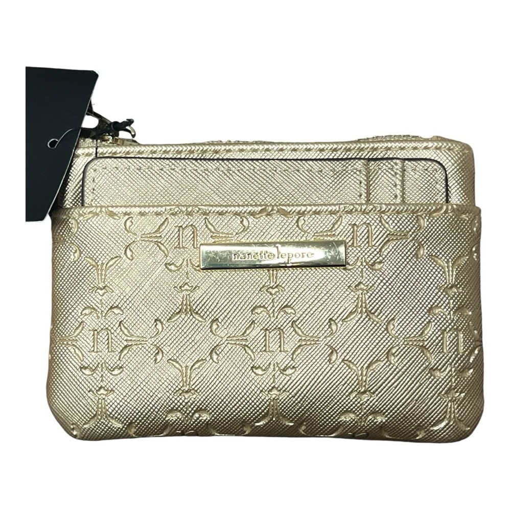 Nanette Lepore Vegan Leather Lexy Embossed Gold Logo Card Case Wallet NWT